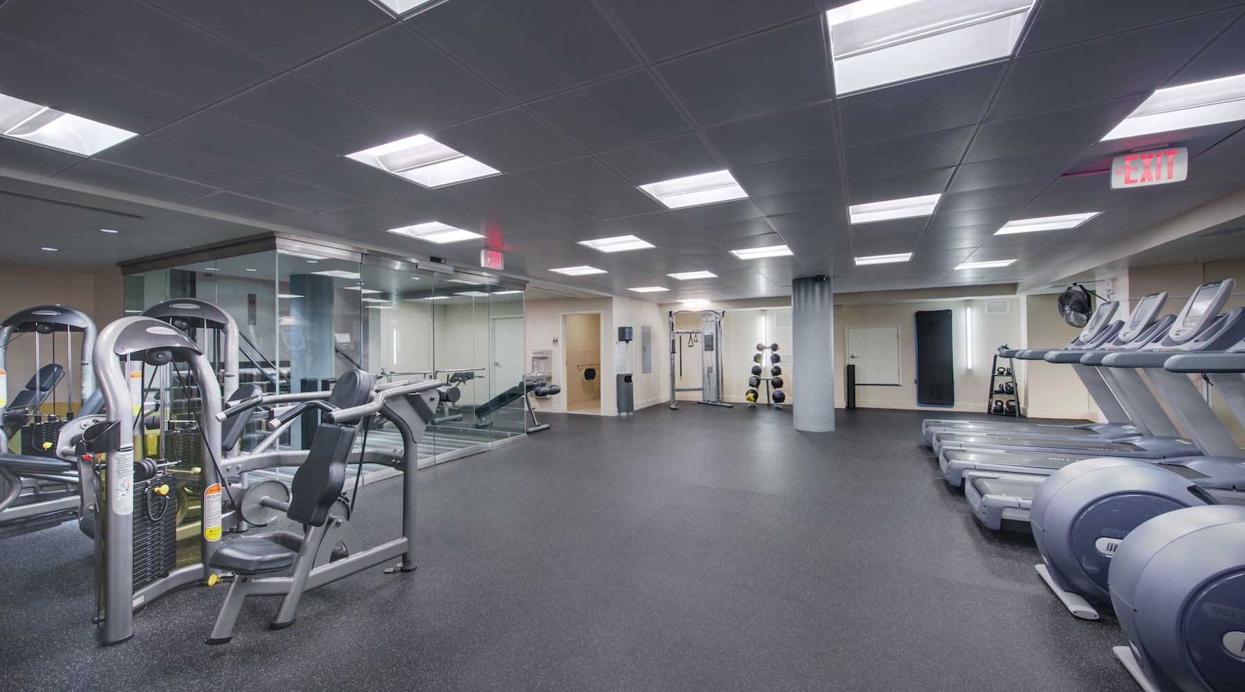 a gym with exercise equipment