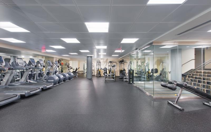 a gym with exercise equipment