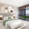 a bedroom with a bed and two nightstands